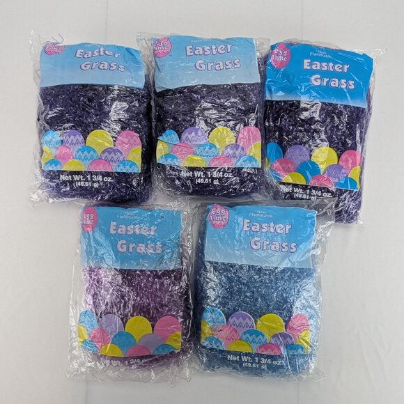 Vintage Egg Time Easter Grass Lot of 5 Bags Purple Blue Kmart Non-Flammable - Picture 1 of 10